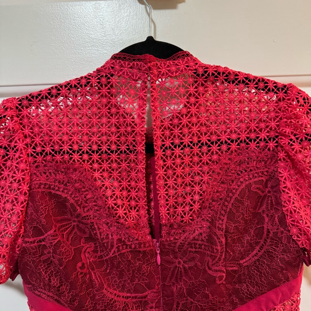 Self-Portrait Pink Guipure Lace Pleated Mini Dress Size US 4 - Picture 8 of 12